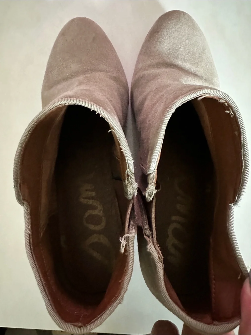 Sam Edelman Beige Suede Ankle Booties with Low Stacked Heel